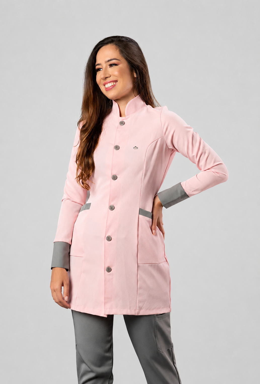 Jaleco Feminino Classic Colors Rosa com Cinza