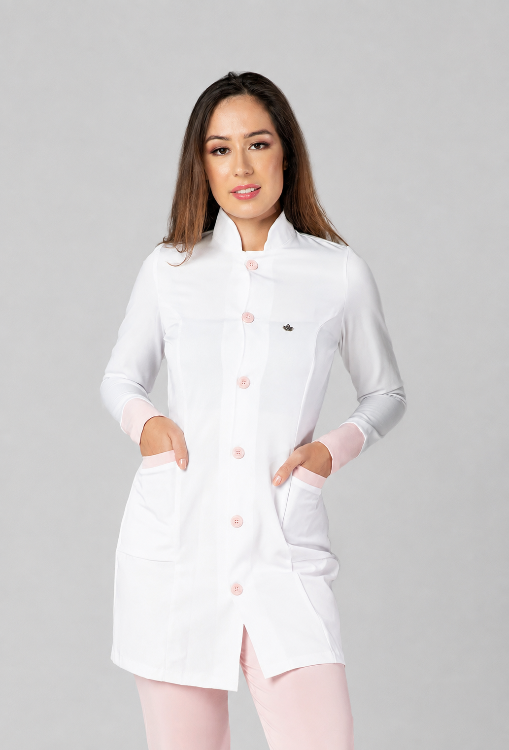 Jaleco Feminino Classic Colors Branco com rosa