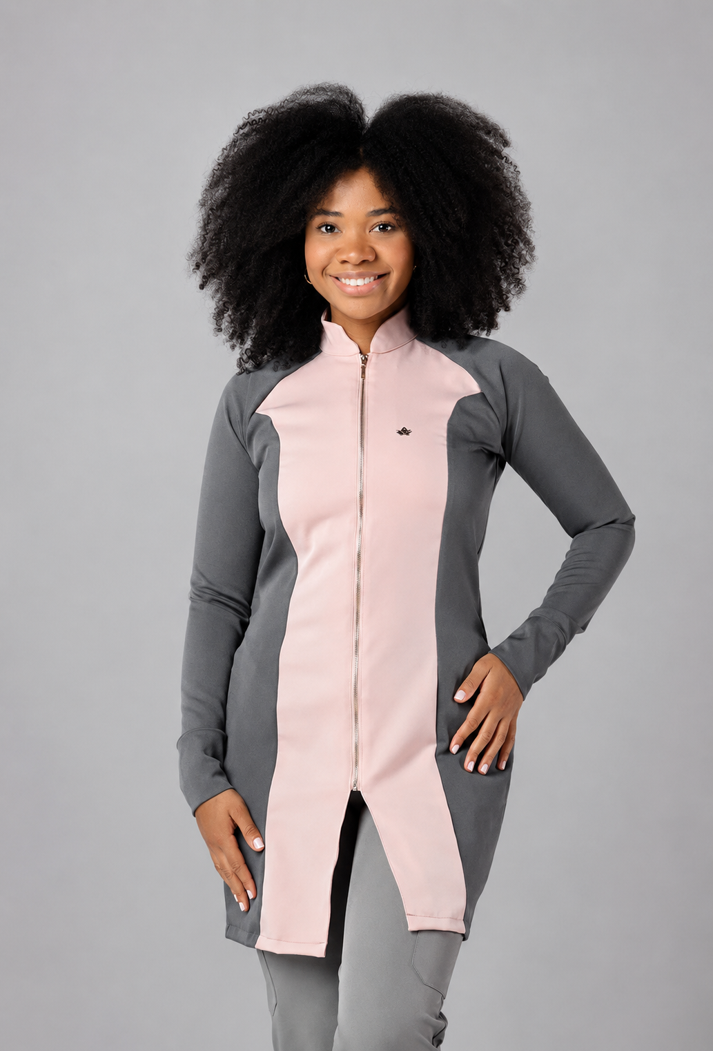 Jaleco Feminino Raglan Colors Nude com Grafite
