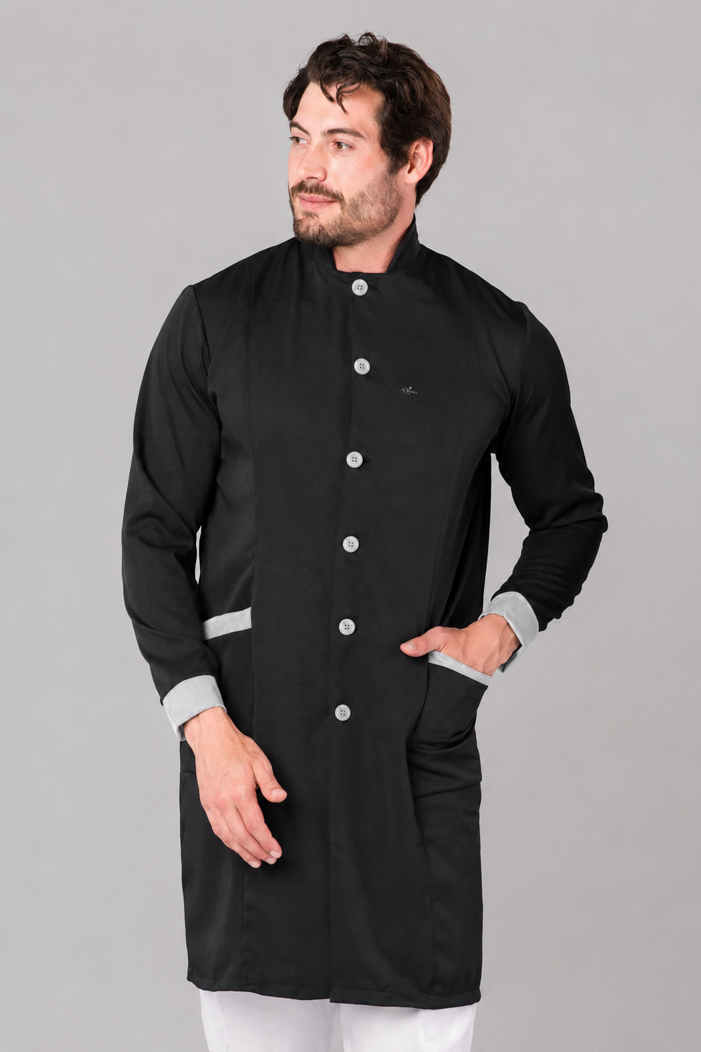 Jaleco Masculino Classic Details Preto com Cinza