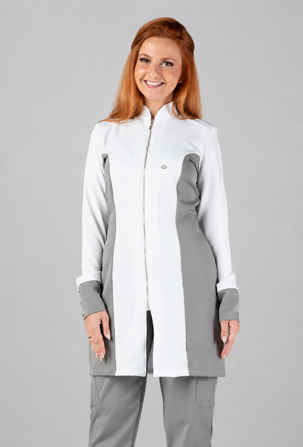 Jaleco Feminino Colors Premium Branco com Cinza
