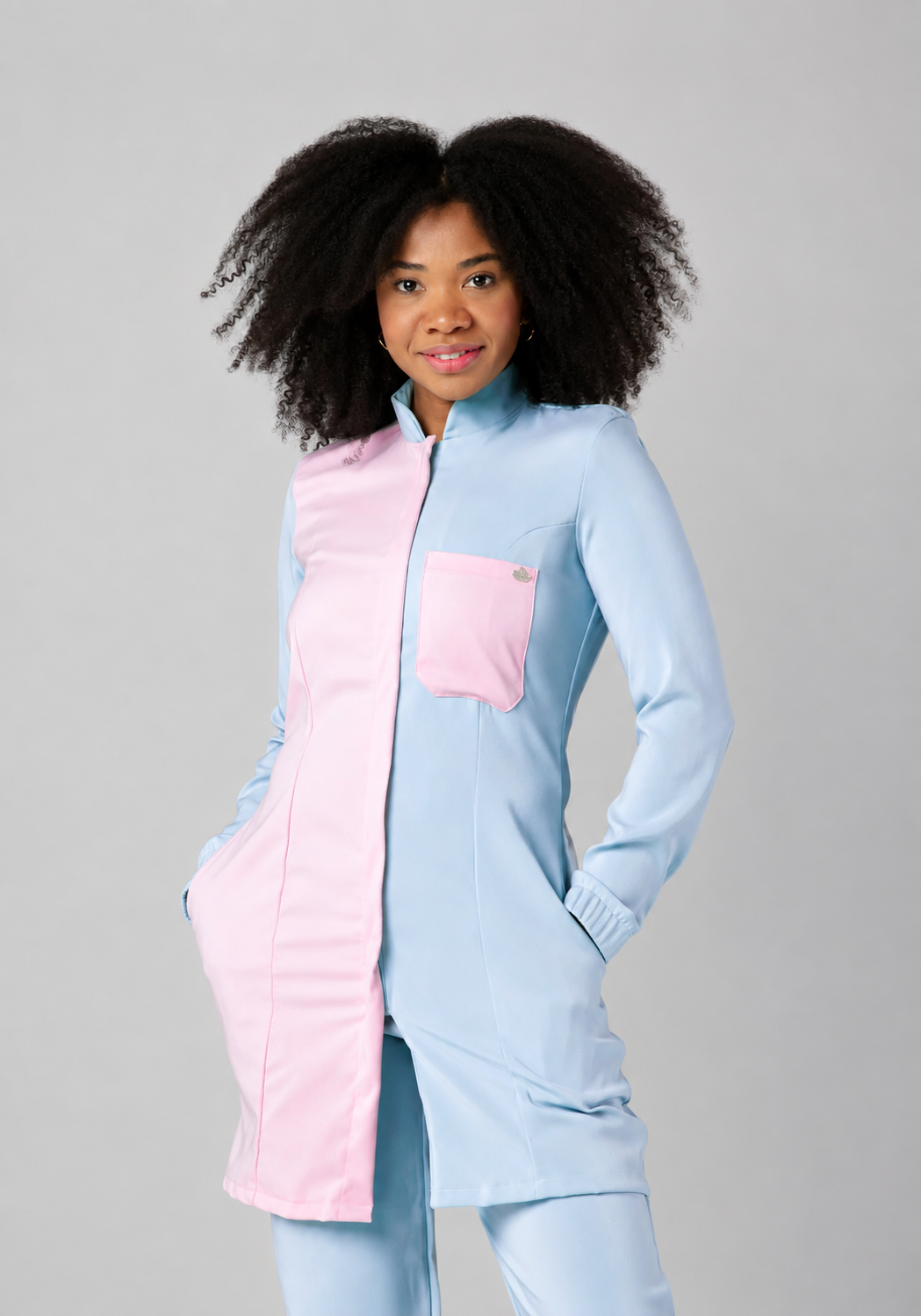 Jaleco Feminino DuoAzul Bebê com Rosa