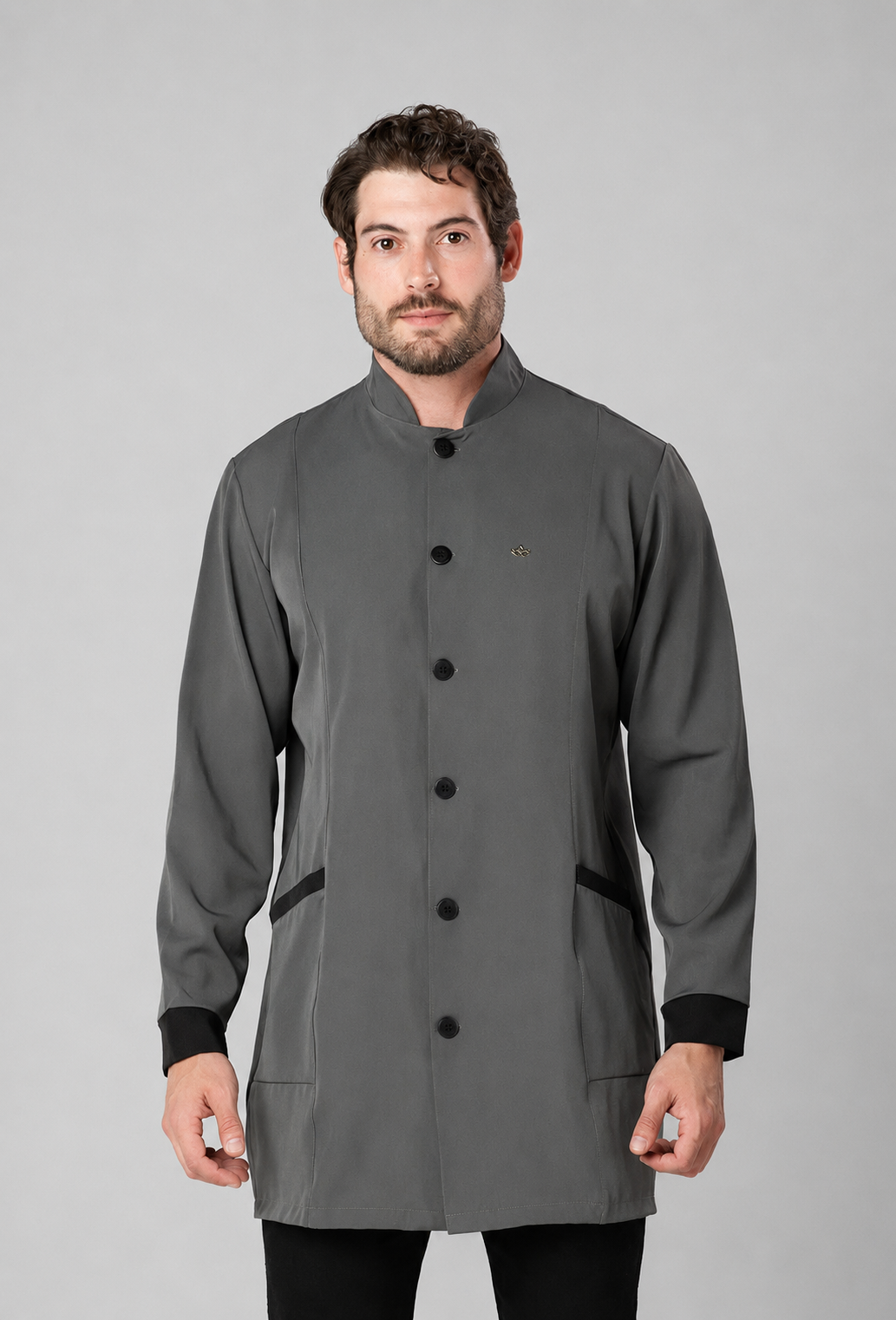 Jaleco Masculino Classic Details Grafite com Preto