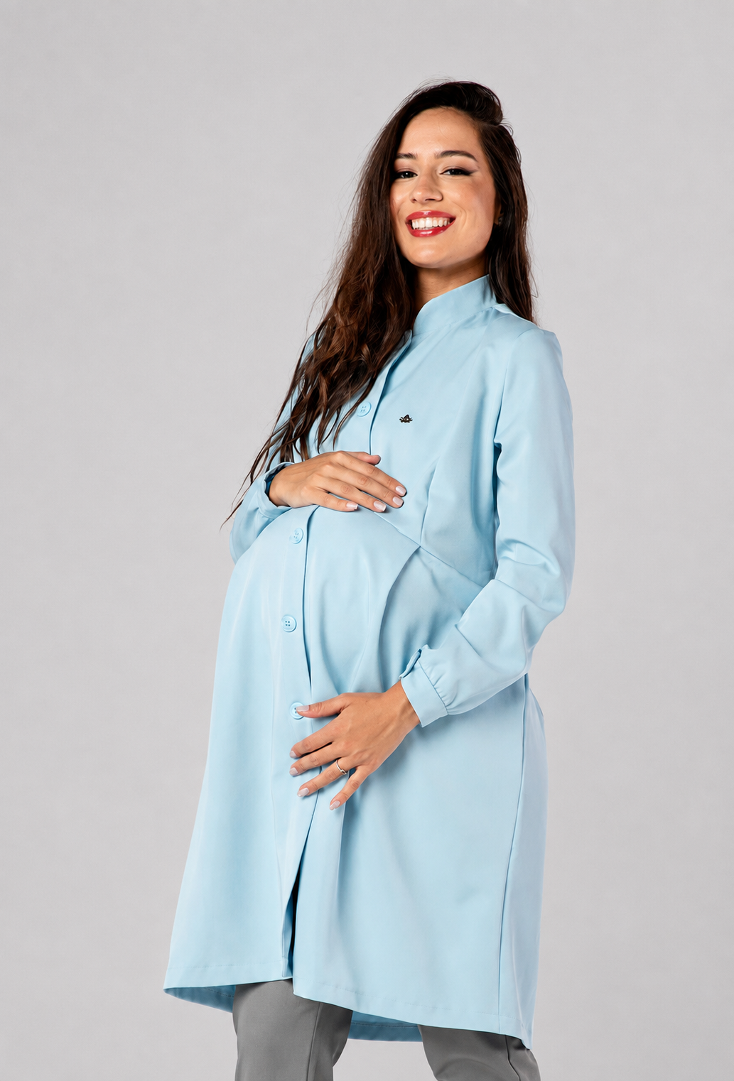 Jaleco Feminino Grávida Azul Bebê