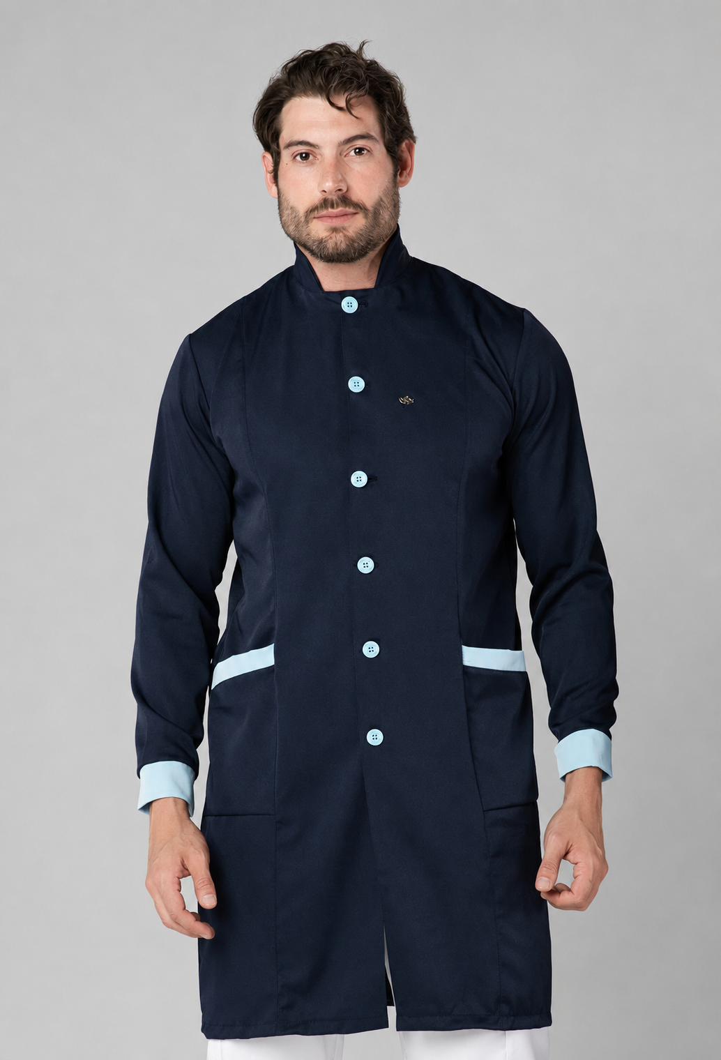 Jaleco Masculino Classic Details Azul Marinho com Azul Bebê