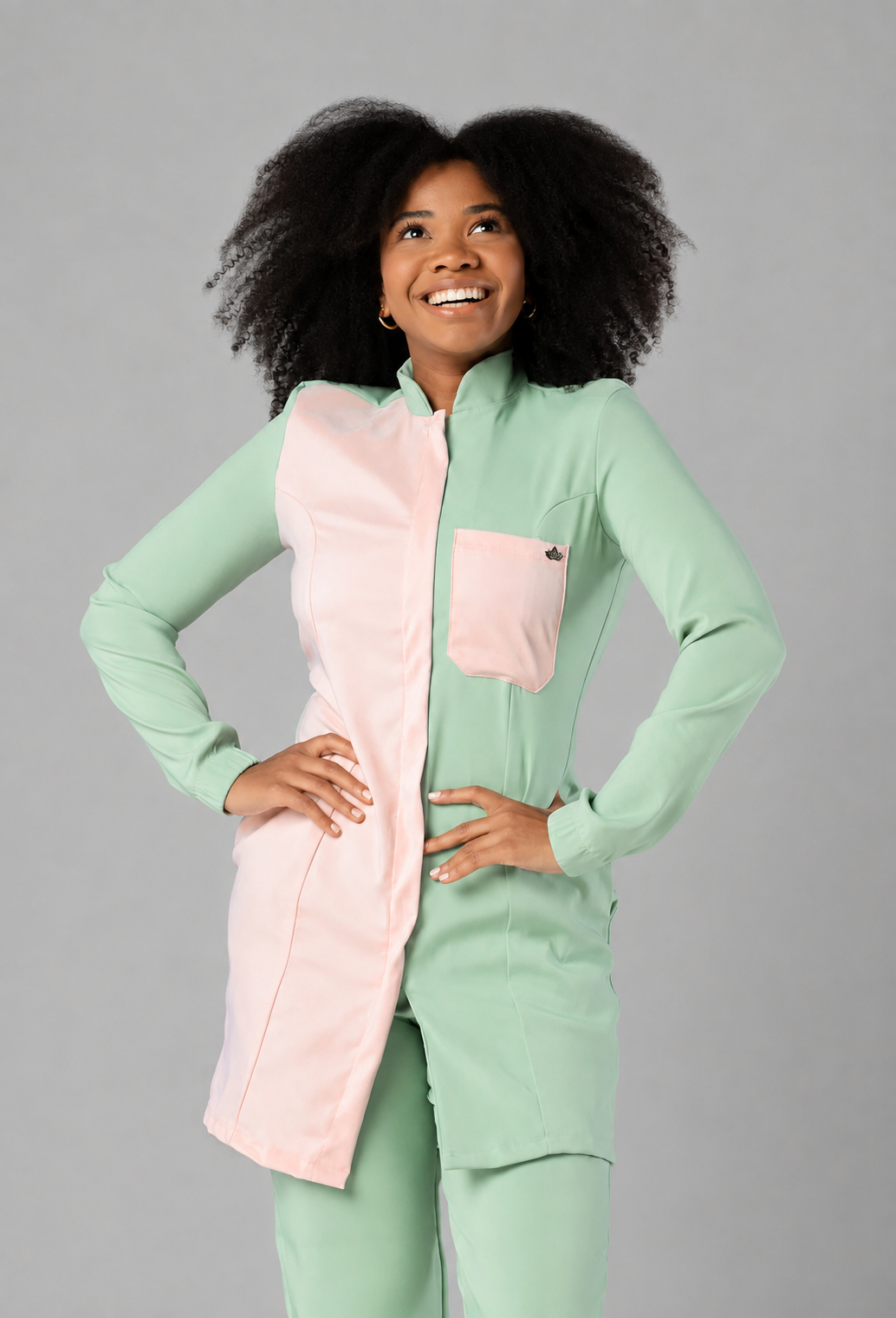 Jaleco Feminino DuoPistache com Nude Rosado